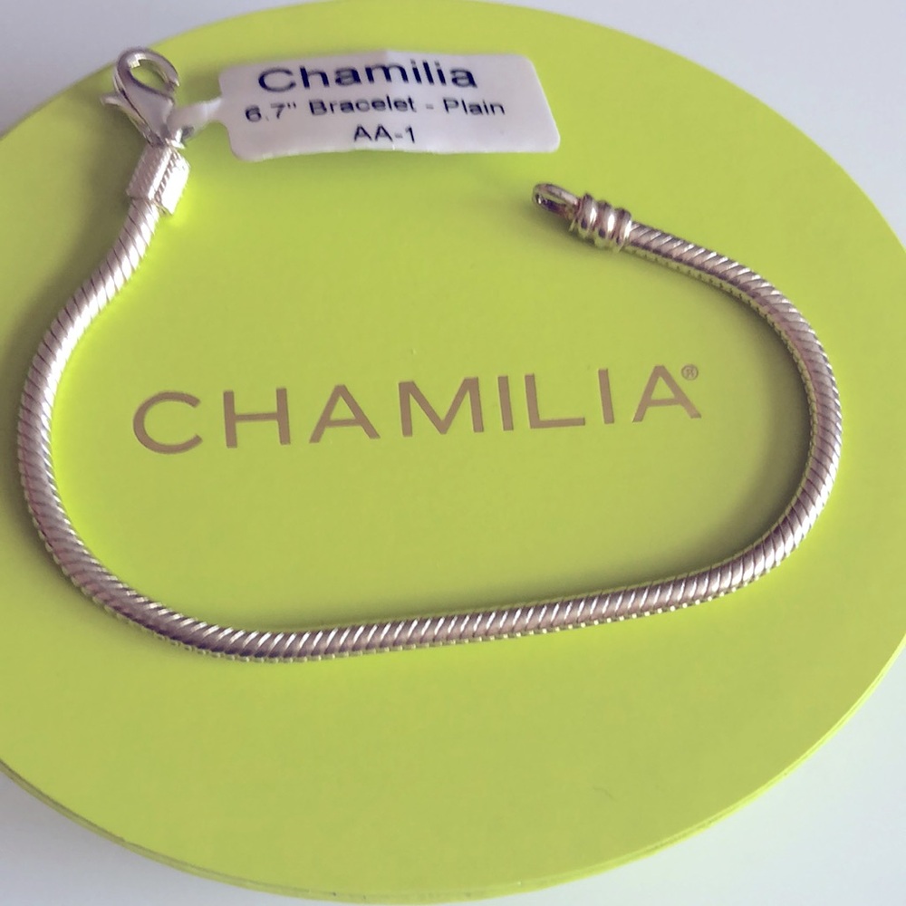 Chamilia Sterling Bracelet with Lime Green Jewelry Box 6.7 inches - Picture 12 of 12